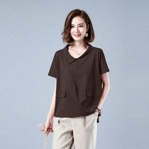 时尚宽松短袖T恤女夏季新款韩版百搭显瘦V领上衣休闲简约女装465