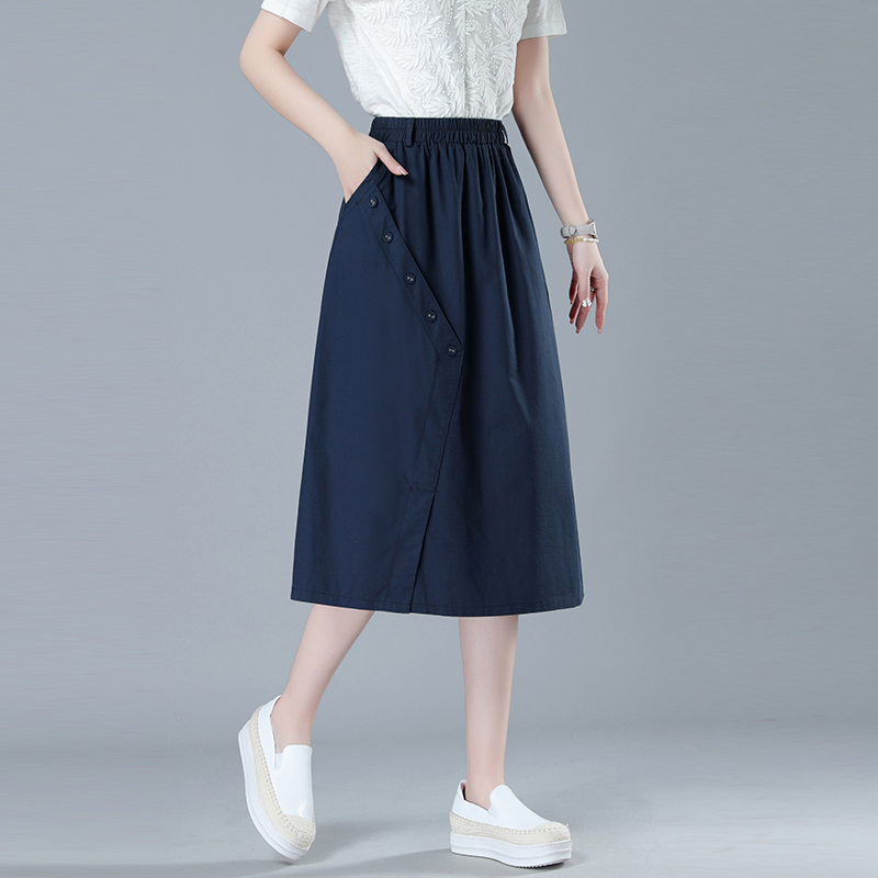 中年妈妈时尚纯棉a字半身裙女夏季2025新款宽松休闲中长包臀裙子，女装半身裙，秋牧寒烟