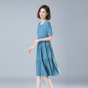 时尚宽松显瘦短袖连衣裙 优雅气质百搭长裙,女装连衣裙,秋牧寒烟