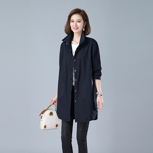 2023秋季棉质立领长袖通勤韩版排扣中长款风衣出口法国正品断码女图片