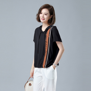 时尚宽松短袖连帽T恤女夏季新款韩版百搭休闲上衣显瘦女装8218图片