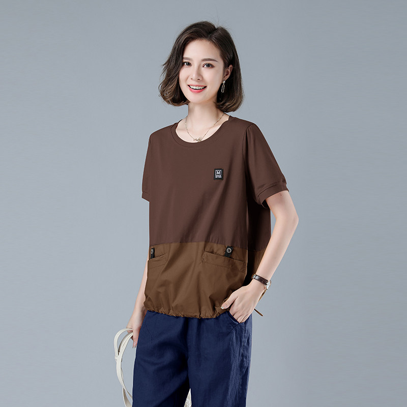 新款大码女装宽松显瘦短袖T恤文艺纯色休闲上衣夏季百搭舒适,女装大码女装,秋牧寒烟