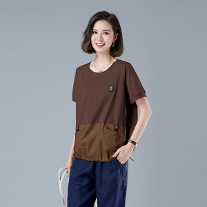 新款大码女装宽松显瘦短袖T恤文艺纯色休闲上衣夏季百搭舒适图片