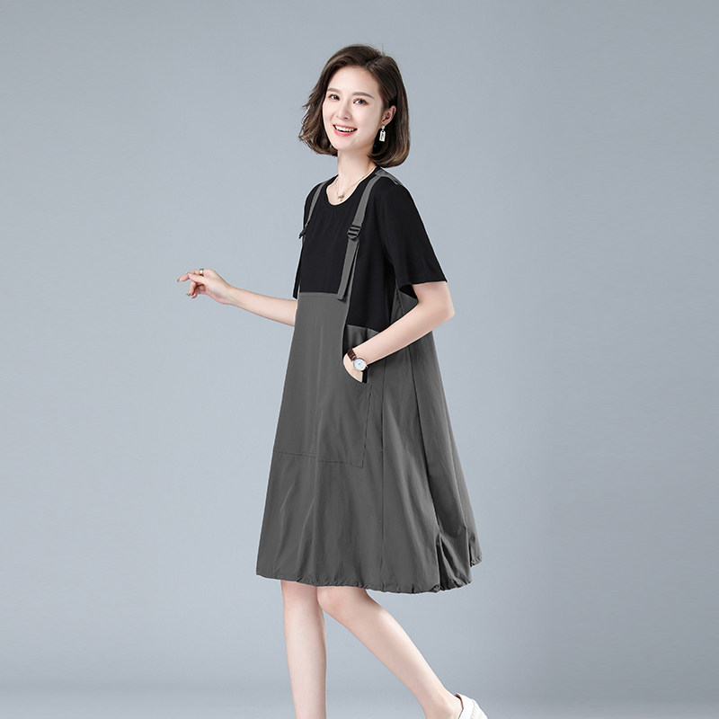 时尚宽松背带连衣裙女夏季新款显瘦百搭休闲两件套裙子套装,女装连衣裙,秋牧寒烟