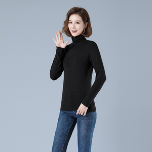 时尚高领长袖T恤女秋冬季新款修身显瘦打底衫百搭针织上衣图片