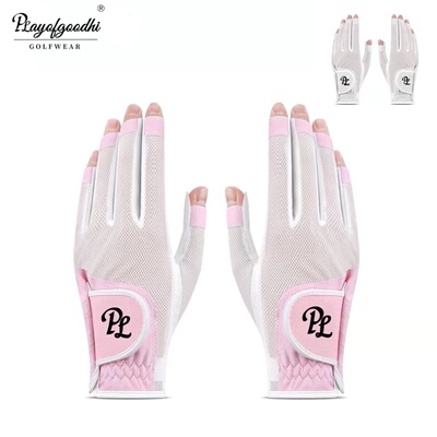 25新款高尔夫手套女士双手夏季透气露指韩版GOLF网布防滑运动手套
