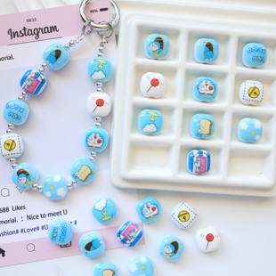 亚克力印花哆啦A梦小馒头14mm 卡通DIY串珠手机链条包挂可爱材料