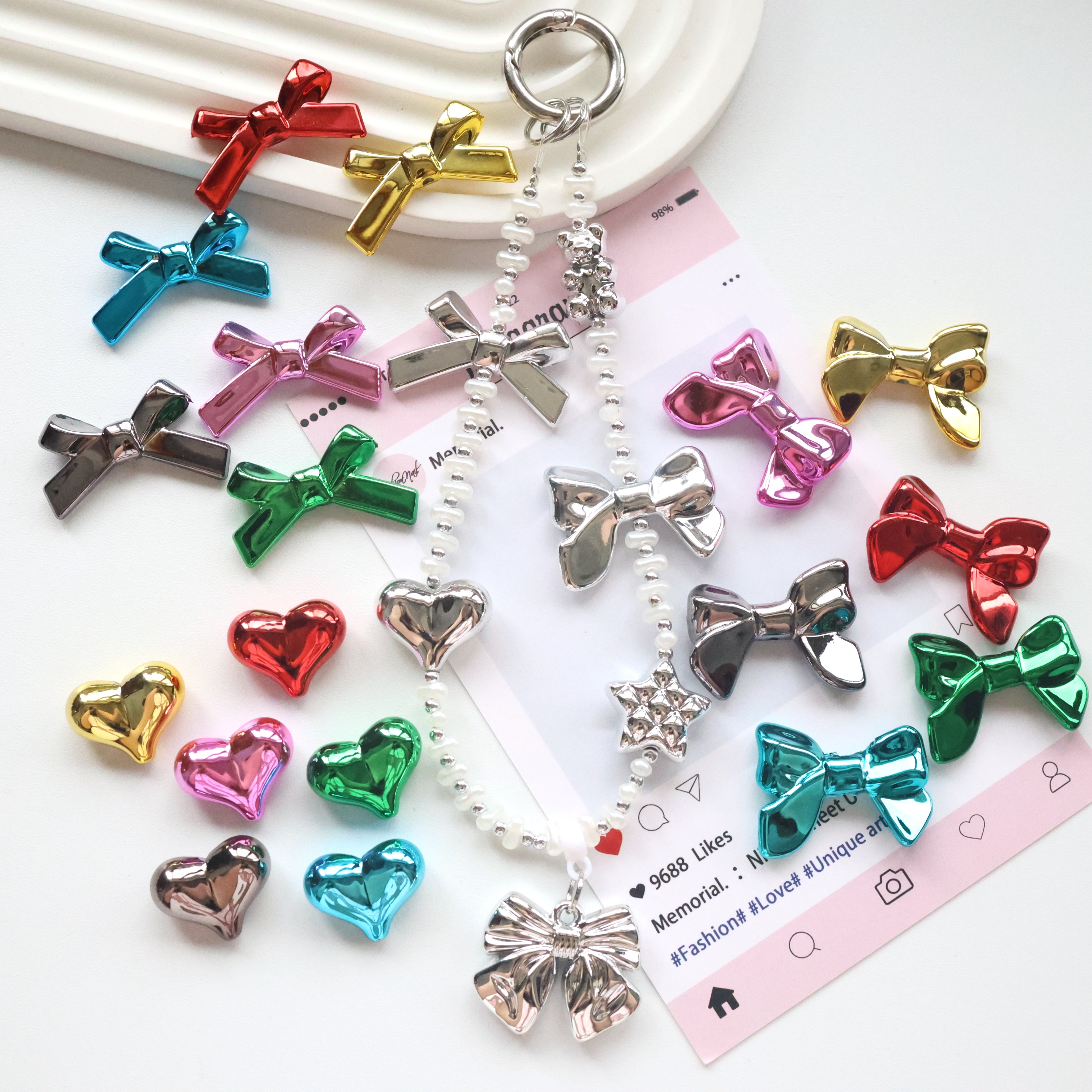 亚克力金属风3款爱心蝴蝶结DIY珠