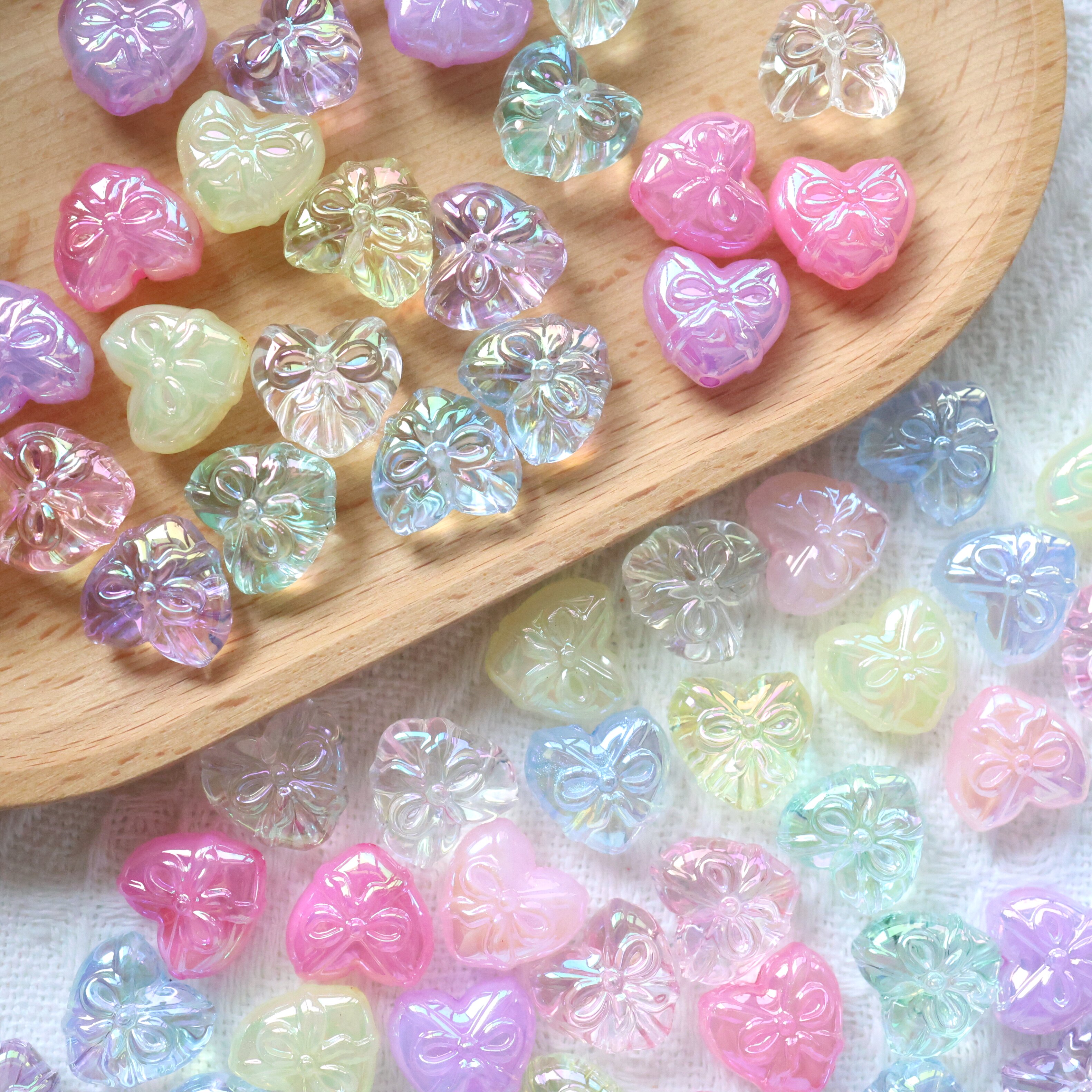 果冻/透明uv小爱心蝴蝶结直孔珠 DIY串珠手机链条包挂材料配饰珠