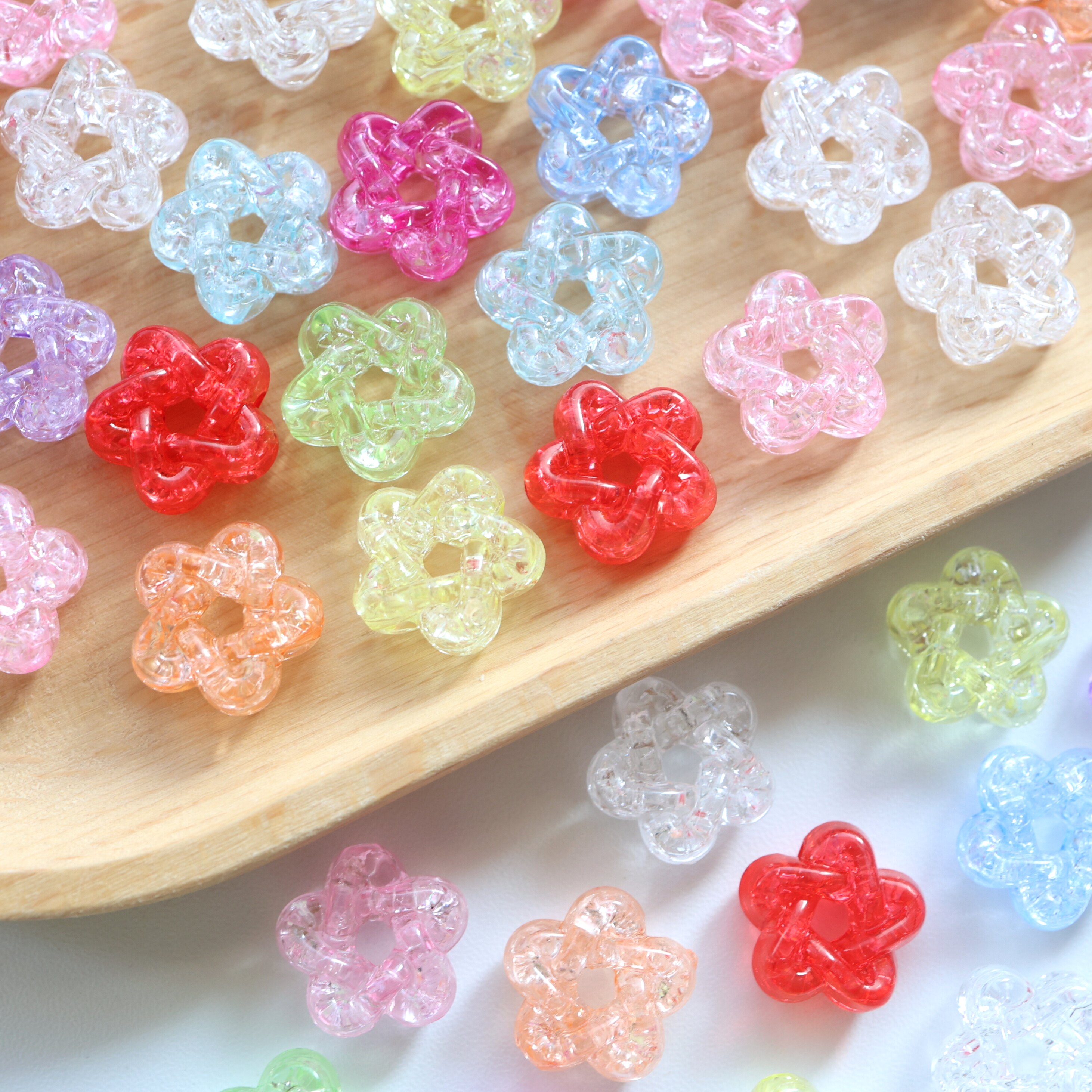 爆裂七彩镂空线条五角星 透明碎冰DIY串珠手机链包挂件手链材料珠