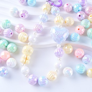 14mm夏日炫彩南瓜珠uv条纹圆珠 DIY皮筋发饰手机链条项链材料散珠