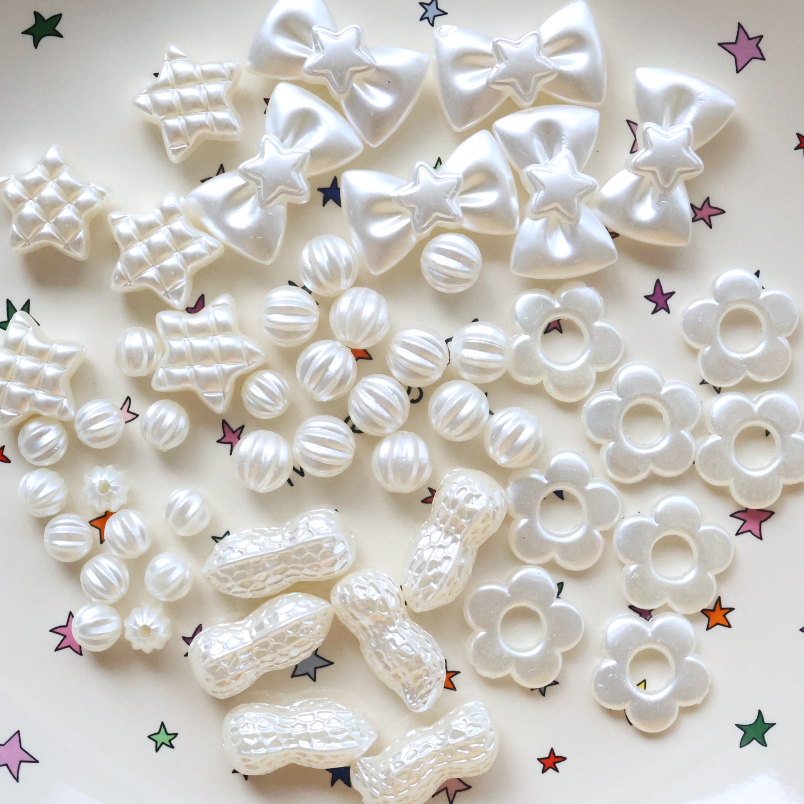 6款珠光太阳花格子五角星条纹南瓜珠蝴蝶结花生珠DIY串珠材料配件