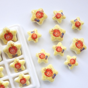 双面印花苹果星星人五角星珠子 通孔DIY串珠手机链条包挂钥匙材料