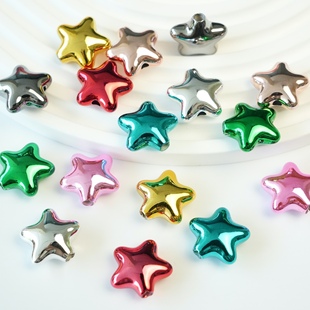金属色胖光面五角星uv散珠 DIY串珠手机链条挂件制作通孔材料配饰