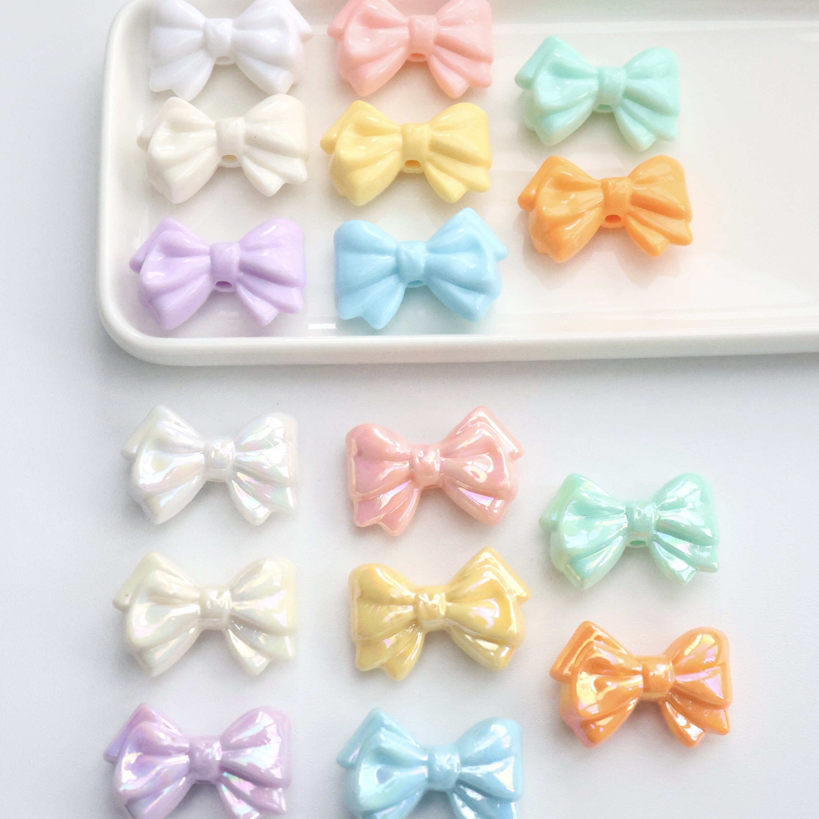 实色/镀彩ab奶系双层蝴蝶结领结DIY串珠手机链条包挂材料配件珠子