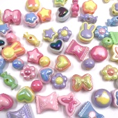 14款 七彩uv糖果蝴蝶结爱心小兔子印花圆珠DIY串珠手机链材料配饰