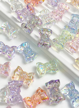 8色糖果亮晶晶uv炫彩蝴蝶结麻花结DIY自制皮筋串珠手机链材料配件