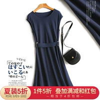 N series ● gió thắt lưng ngắn tay váy dài khí chất 2019 hè mới giảm giá thương hiệu quần áo nữ - Váy dài váy yếm bò dài