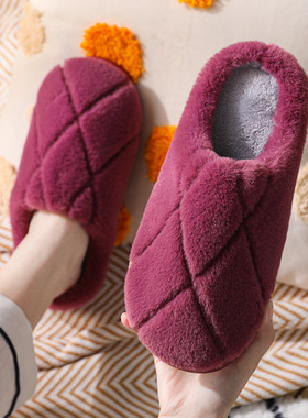 秋冬季棉拖鞋女中老年居家用软底保暖简约室内地板防滑包头毛绒面