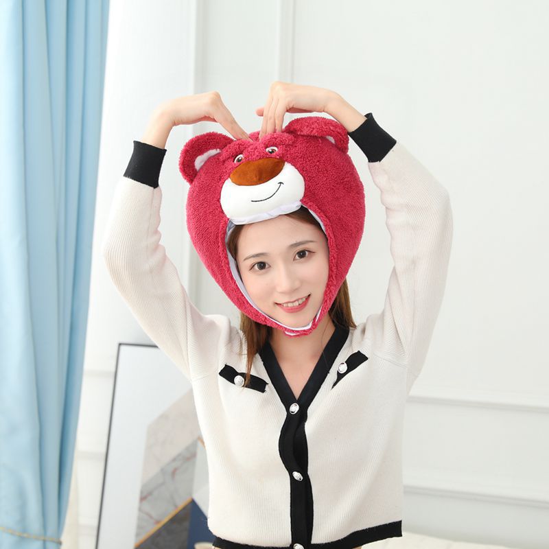 红色可爱熊头套帽子毛绒头套拍照道具写真道具卡通头套