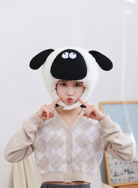 小黑羊头套帽子拍照道具写真道具卡通头套表演道具