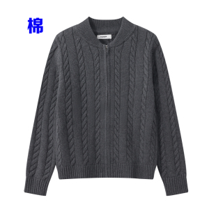 纯棉针织毛衣外套女宽松麻花棒球服高端加厚短款秋冬线衫全棉