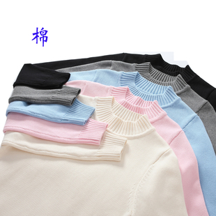 100%纯棉半高领毛衣女中领全棉正肩外穿厚实棉线针织线衫女士全棉