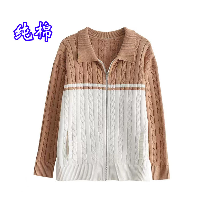 纯棉针织衫外套开衫女全棉长袖麻花加厚重工线衣宽松大码100%棉冬