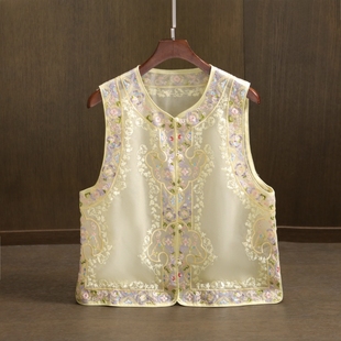 桑蚕丝刺绣马夹夏季薄款改良新中式无袖马甲轻国风百搭叠穿上衣女