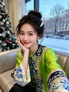 时尚新中式三蓝刺绣人丝提花清汉减龄格格服上衣秋冬国风对襟外套