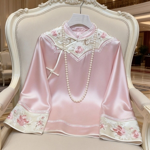 新中式改良旗袍盘扣上衣2026春秋款女装复古国风醋酸刺绣唐装茶服