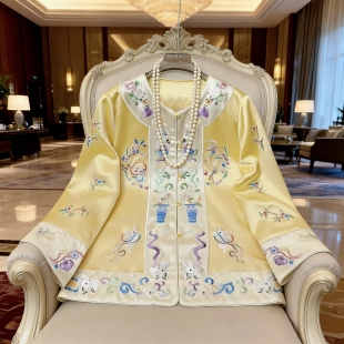 玉兔刺绣太太服上衣高级感复古国风醋酸外套 女装 2026春秋款 新中式