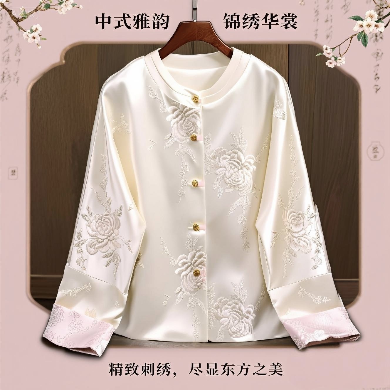 新中式上衣2025秋装新款复古国风醋酸刺绣盘扣高级感唐装外套女潮