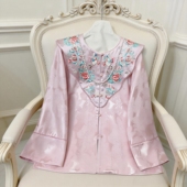 2026新中式 外套 桑蚕丝刺绣云肩拼接提花暗纹上衣国风开襟改良唐装