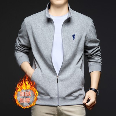 男士加绒加厚立领外套夹克开衫