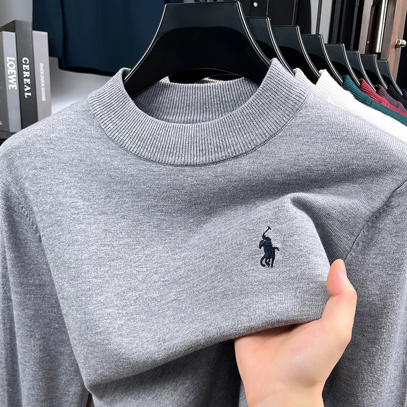 男士100%绵羊毛衫纯色半高领