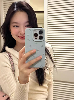 蝴蝶结荔枝纹适用于苹果17Pro手机壳iPhone16全包14plus/1312软糯