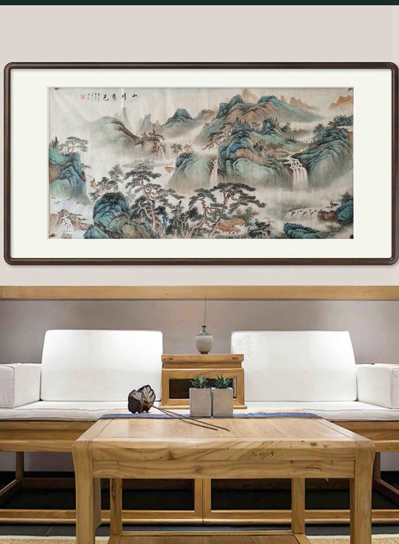 一枫斋四尺中堂纯手绘作品：山川秀色山水画国画装饰画挂画新中式