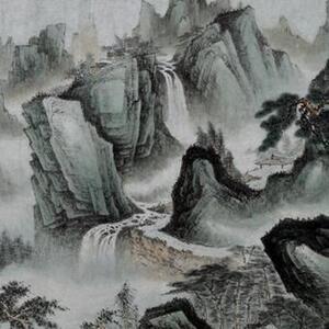 自创山水画一枫斋仿古四尺横幅