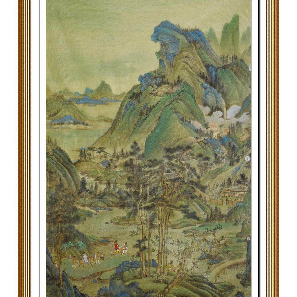 一枫斋纯手绘惊爆国画绢本巨幅仿古山水画系列仿董源江堤晚景图