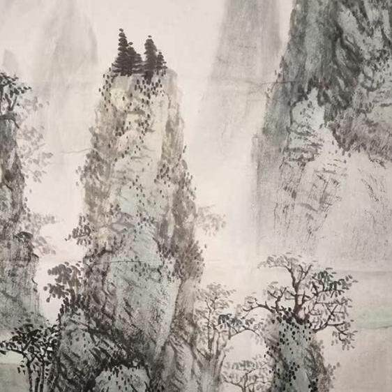 热卖客厅一枫斋纯手绘精品国画山水画三尺横幅白雪石作品千峰竞秀