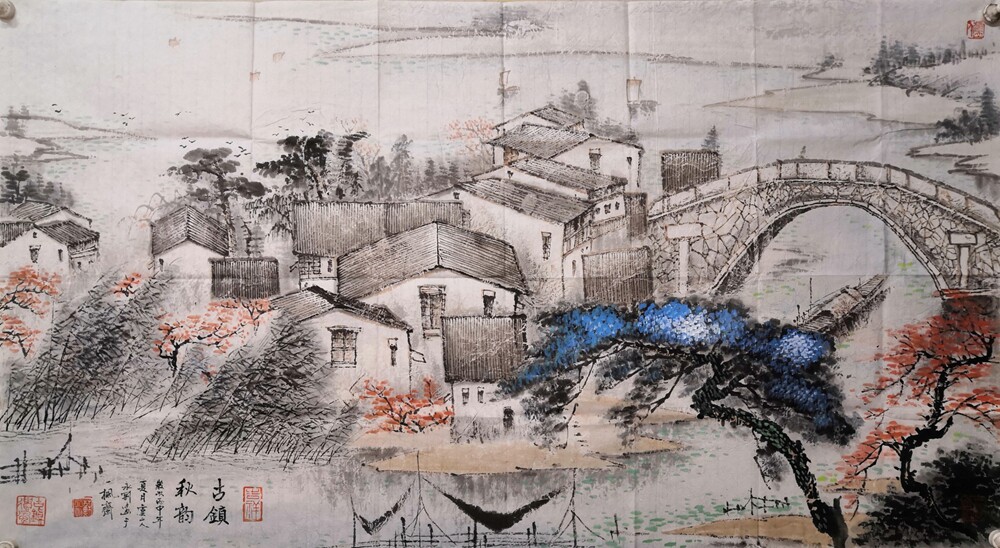 热卖一枫斋纯手绘精品国画山水画三尺横幅水乡图16惊爆好评如潮