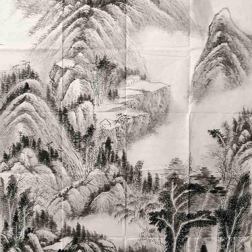 热卖国画一枫斋纯手绘精品仿古山水画四尺中堂高岑秋山万朩图惊爆