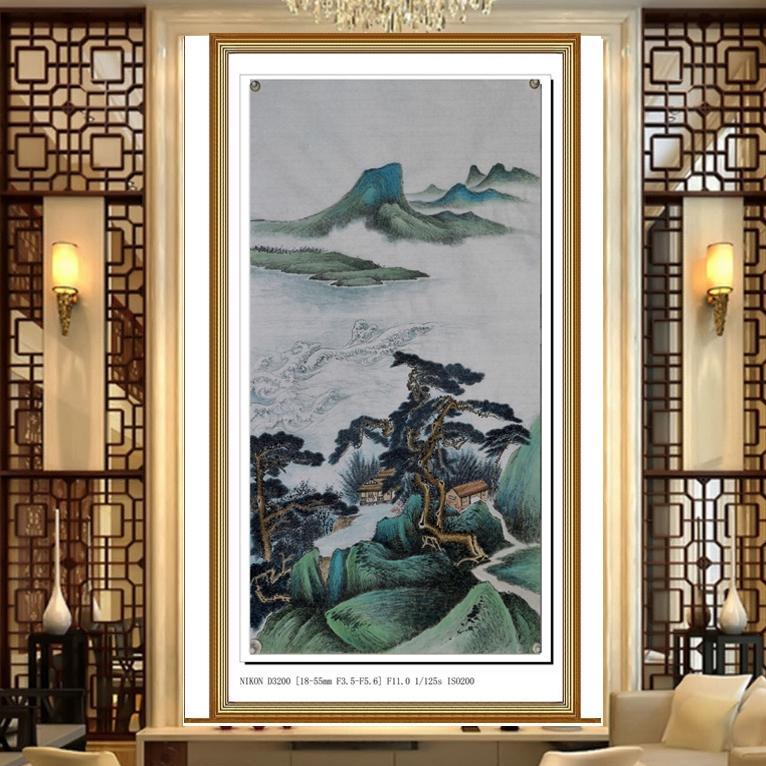 热卖国一枫斋纯手绘精品仿古山水画三尺中堂张大千水墨画一幅惊爆