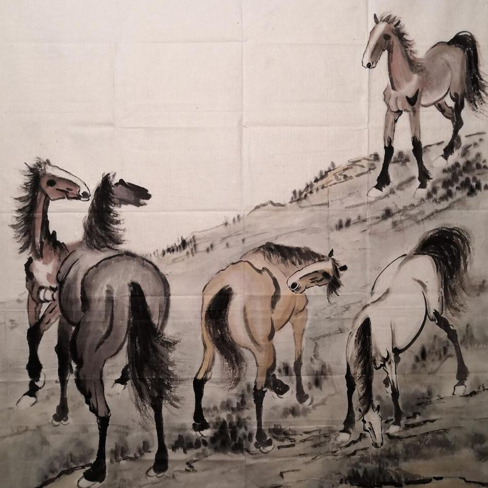 热卖一枫斋纯手绘精品国画走兽画三尺中堂仿徐悲鸿奔马图好评如潮