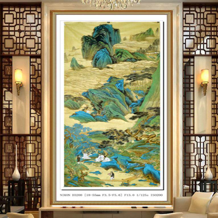 国画一枫斋纯手绘精品仿古山水画六尺中堂仇英作品桃源仙境图新品