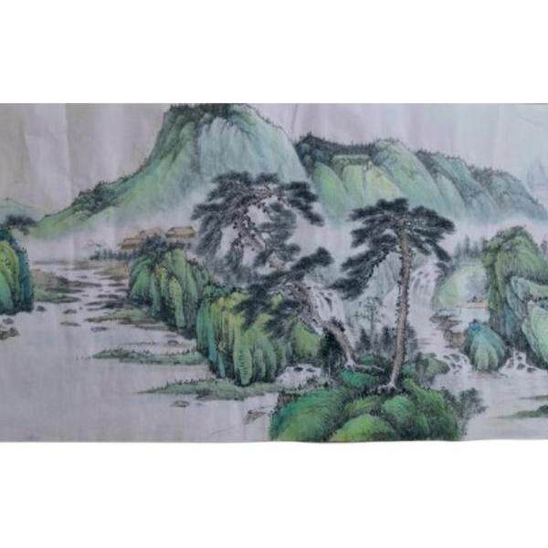 一枫斋客厅横幅玄关纯手绘自创国画山水画作品:夏山松溪图