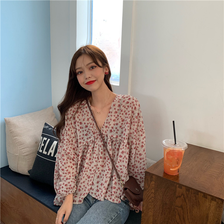 New large women's fat show thin cover belly chiffon shirt cover meat summer slightly fat collar heart machine top