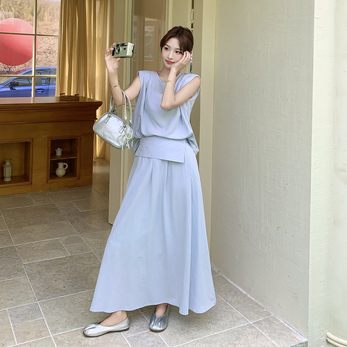 现货2D078-T2066-P155K238背心上衣+半裙两件套蓝