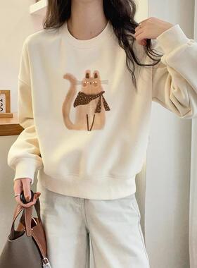 2024新款圆领套头短款女上衣宽松高腰显瘦时尚潮流小个子春秋毛衣